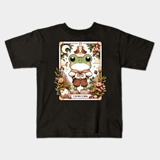 Capricorn Zodiac Cottagecore Frog Tarot Card Birthday Kids T-Shirt